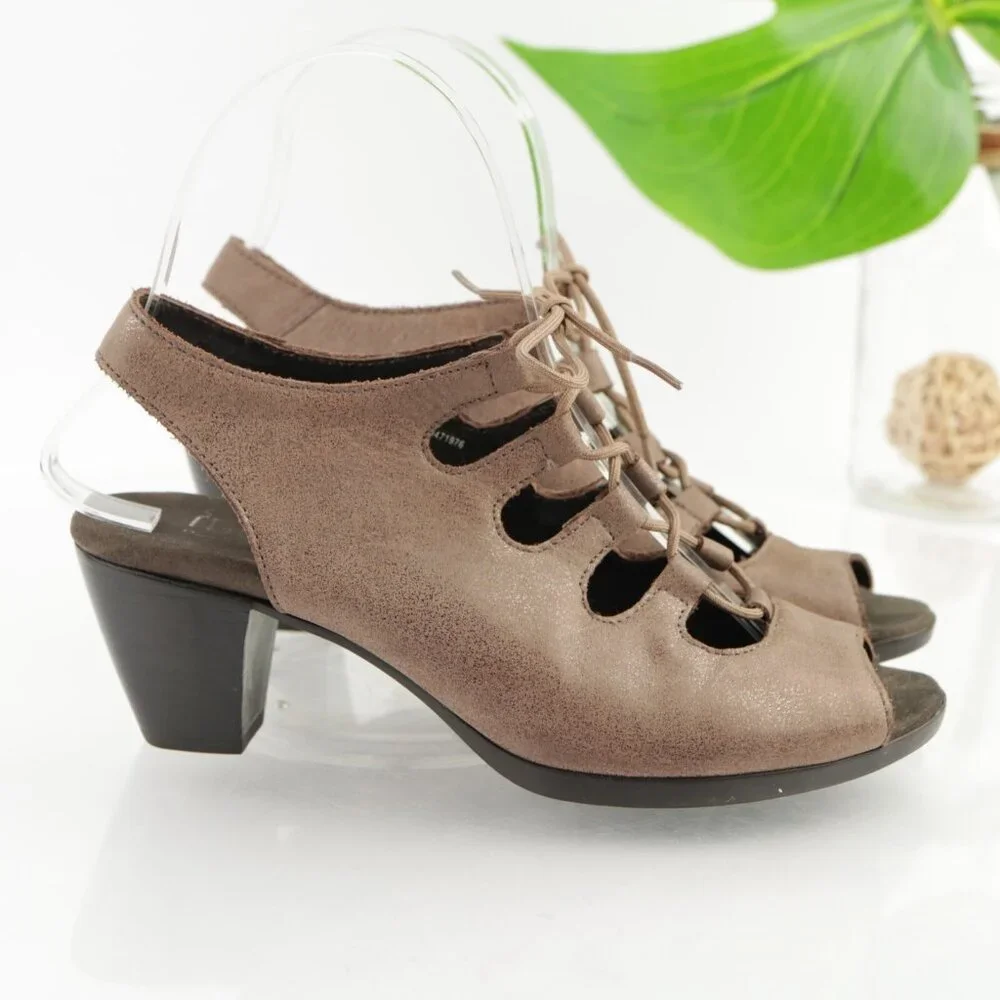 Munro Womens Jille Sandal Size 6 Brown Leather Block Heel Lace Up Gladiator Shoe